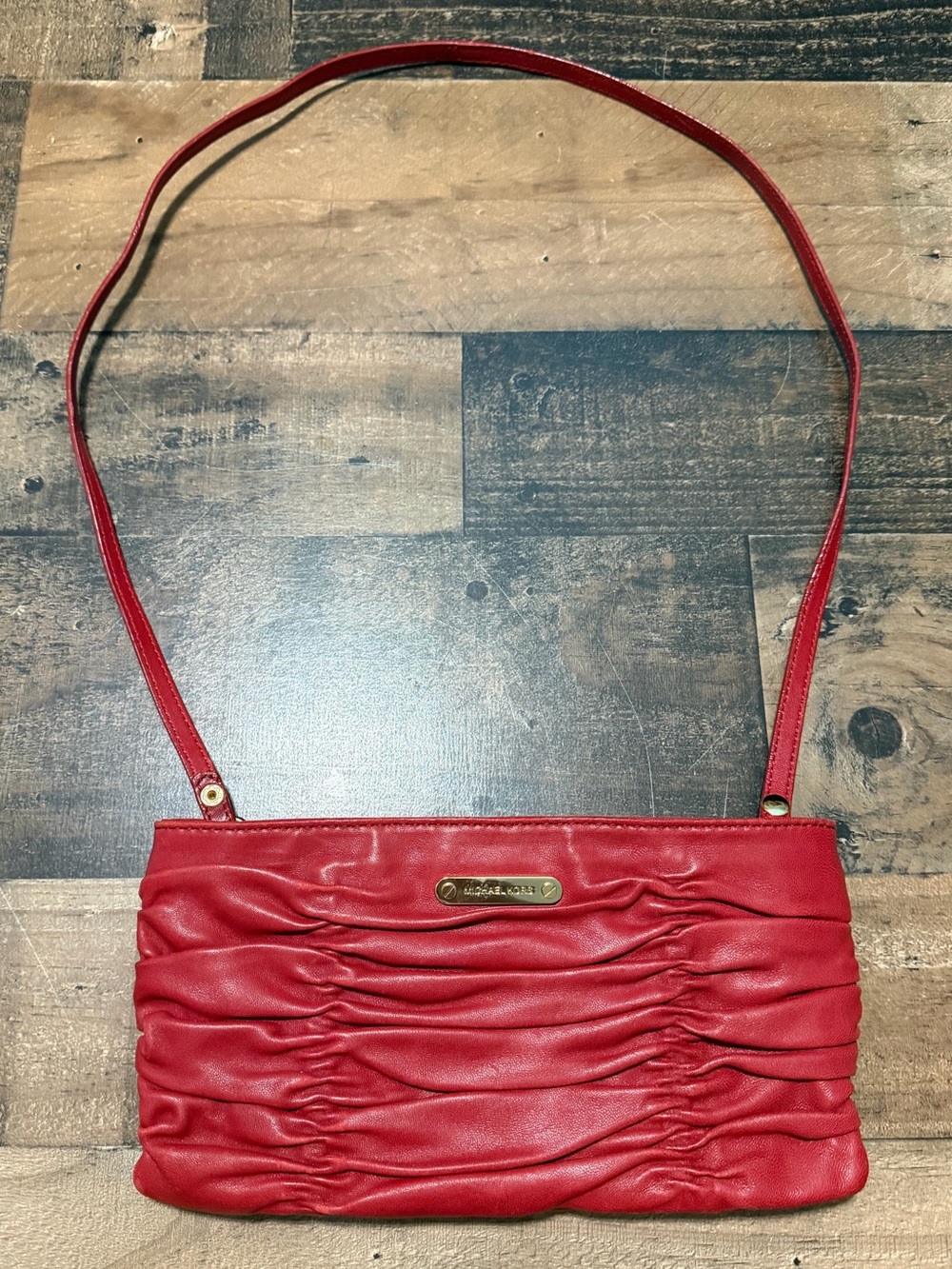 Michael Kors Red Leather Scrunch Shoulder Bag Convertible Clutch